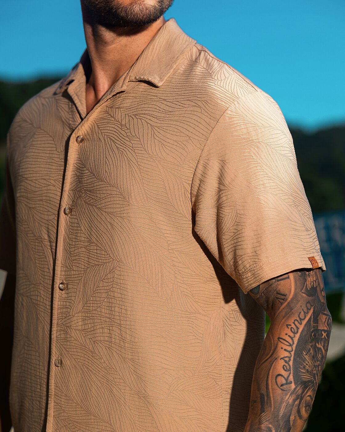 Camisa Leaf Jacquard bege - foto 2 de 7