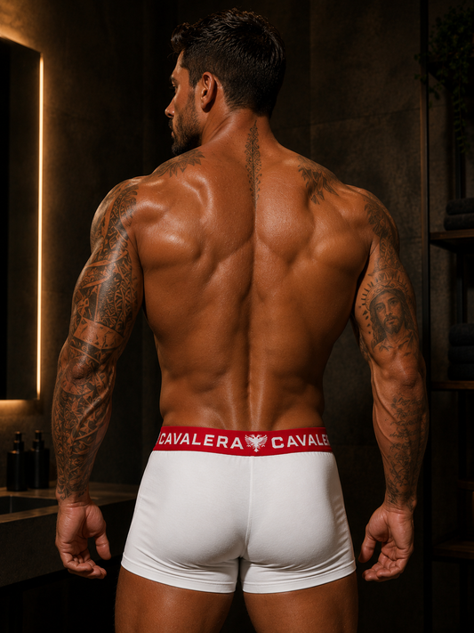 Cueca Cavalera Branca Boxer Vermelha Logo