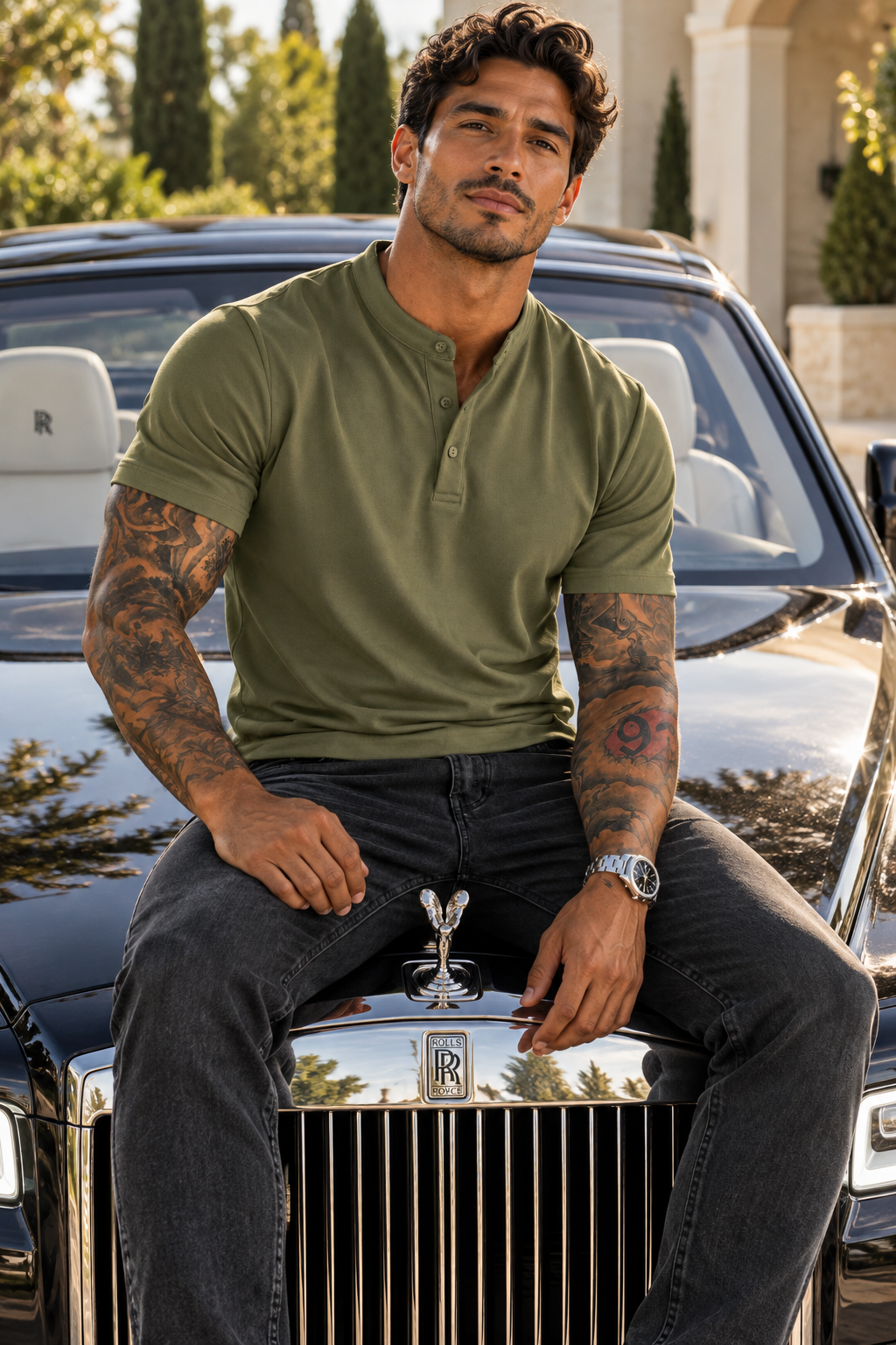 Camiseta Gola Henley Verde