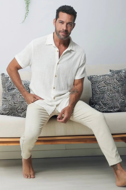 CAMISA MANGA CURTA RÚSTICA - OFF WHITE