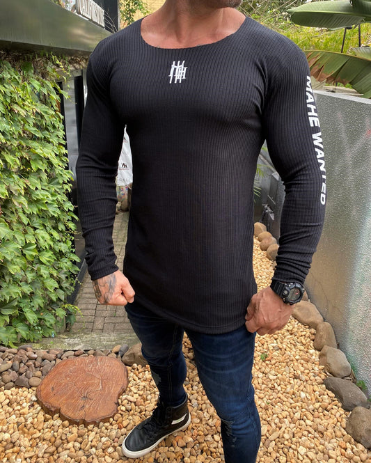 Fall Black Ribbed T-Shirt