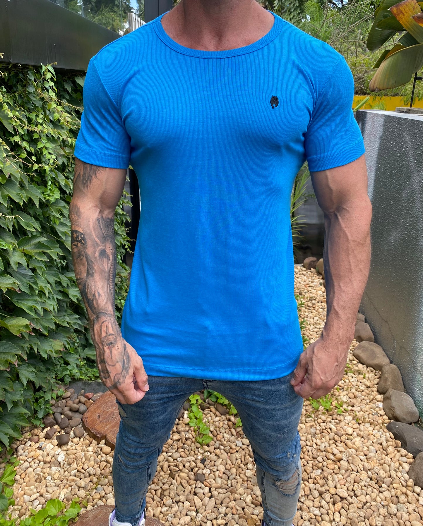 Camiseta Slim Canelada Sky Blue