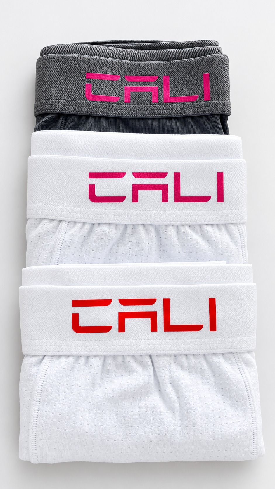 Kit com 3 Cuecas Cali Branco vermelho/Branco Rosa/Cinza Rosa