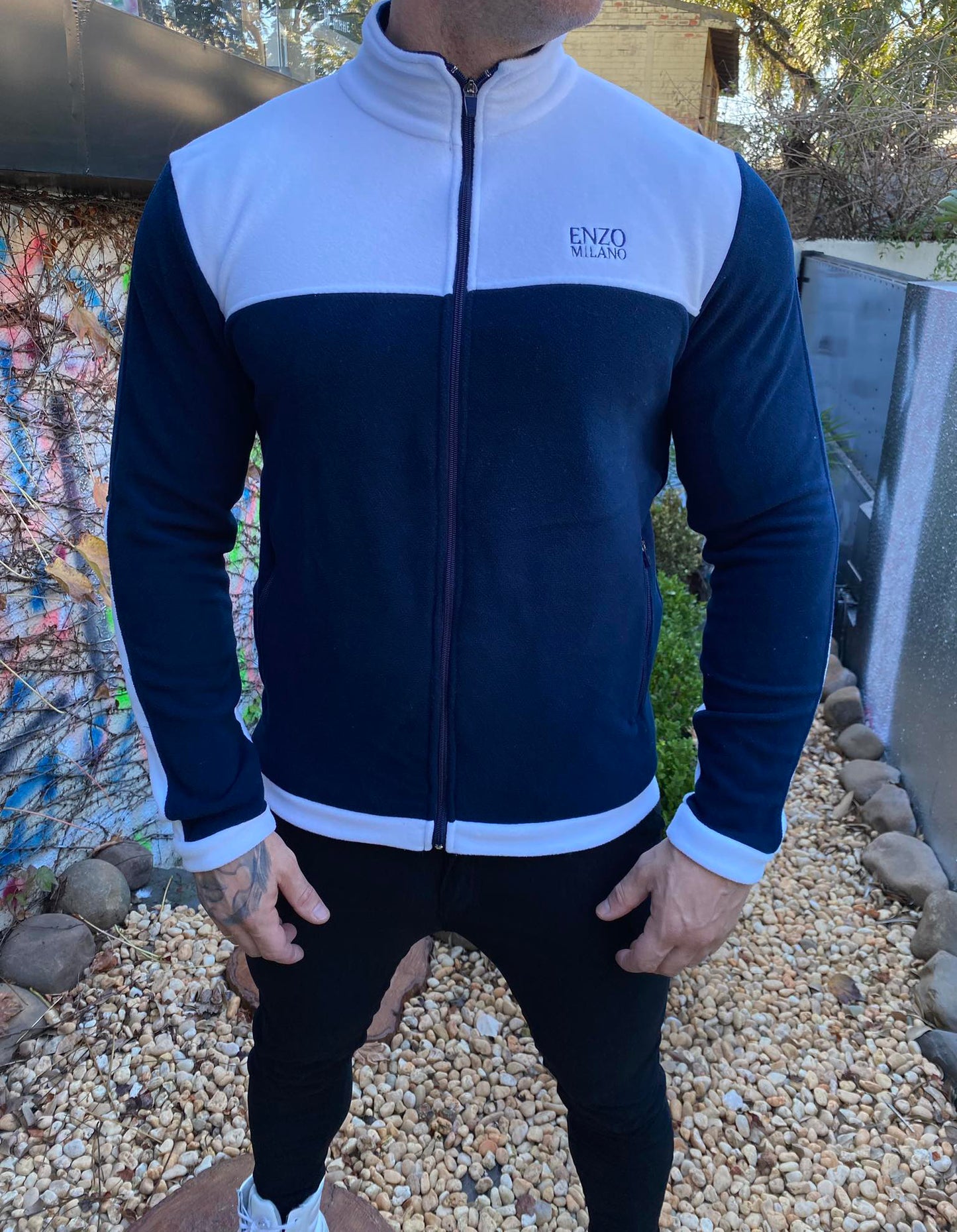 Enzo Milano Blue Fleece Bicolor Navy Jacket