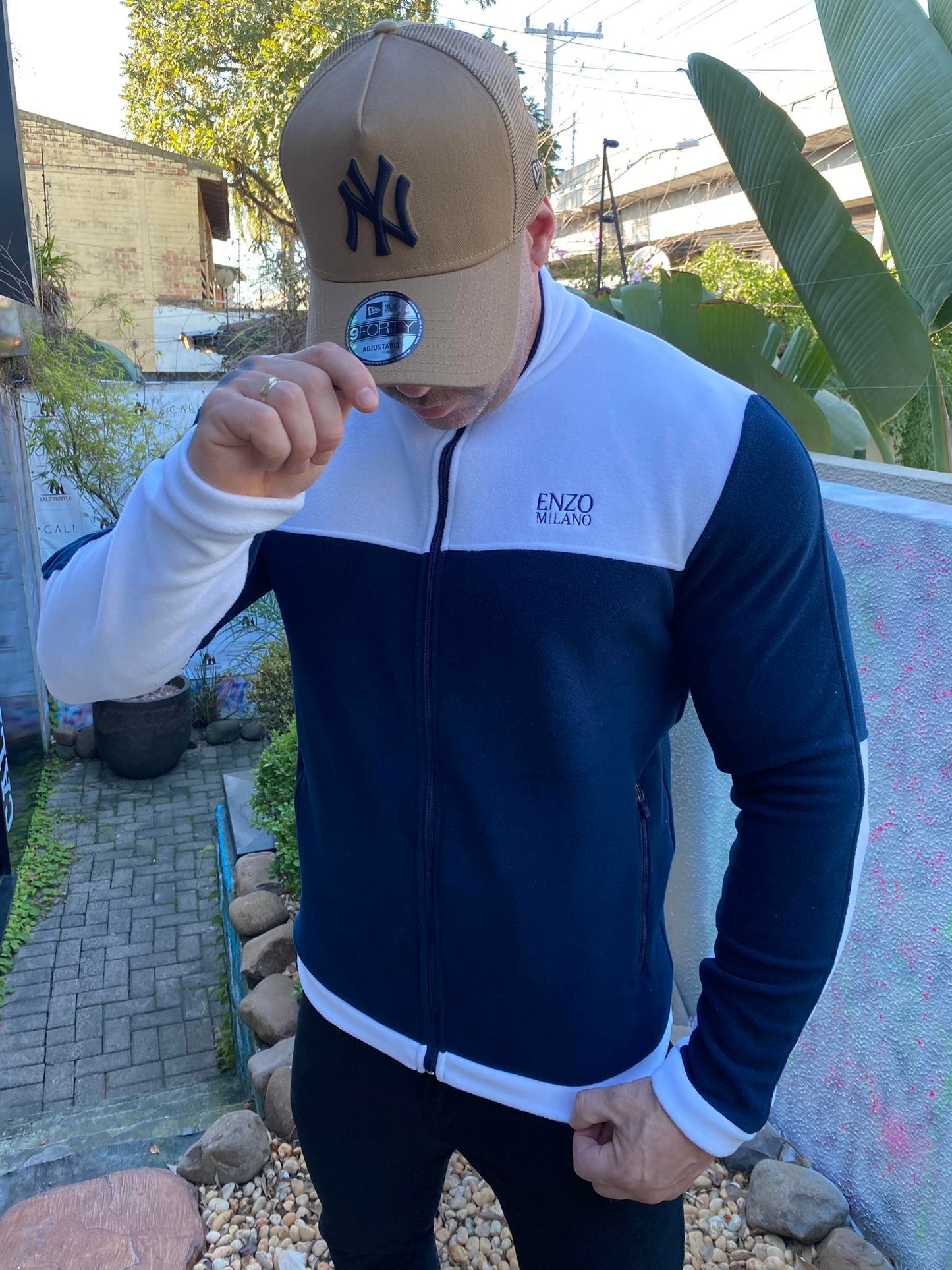 Enzo Milano Blue Fleece Bicolor Navy Jacket