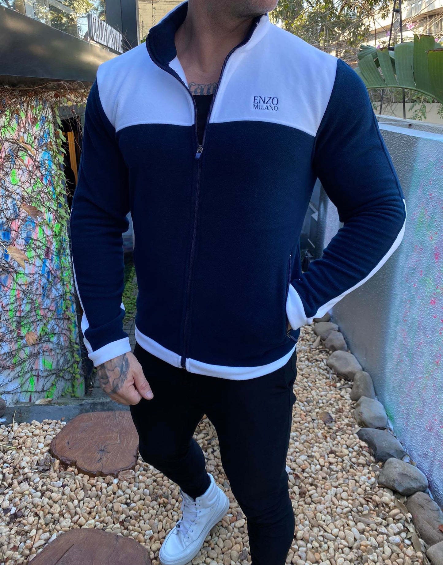 Enzo Milano Blue Fleece Bicolor Navy Jacket