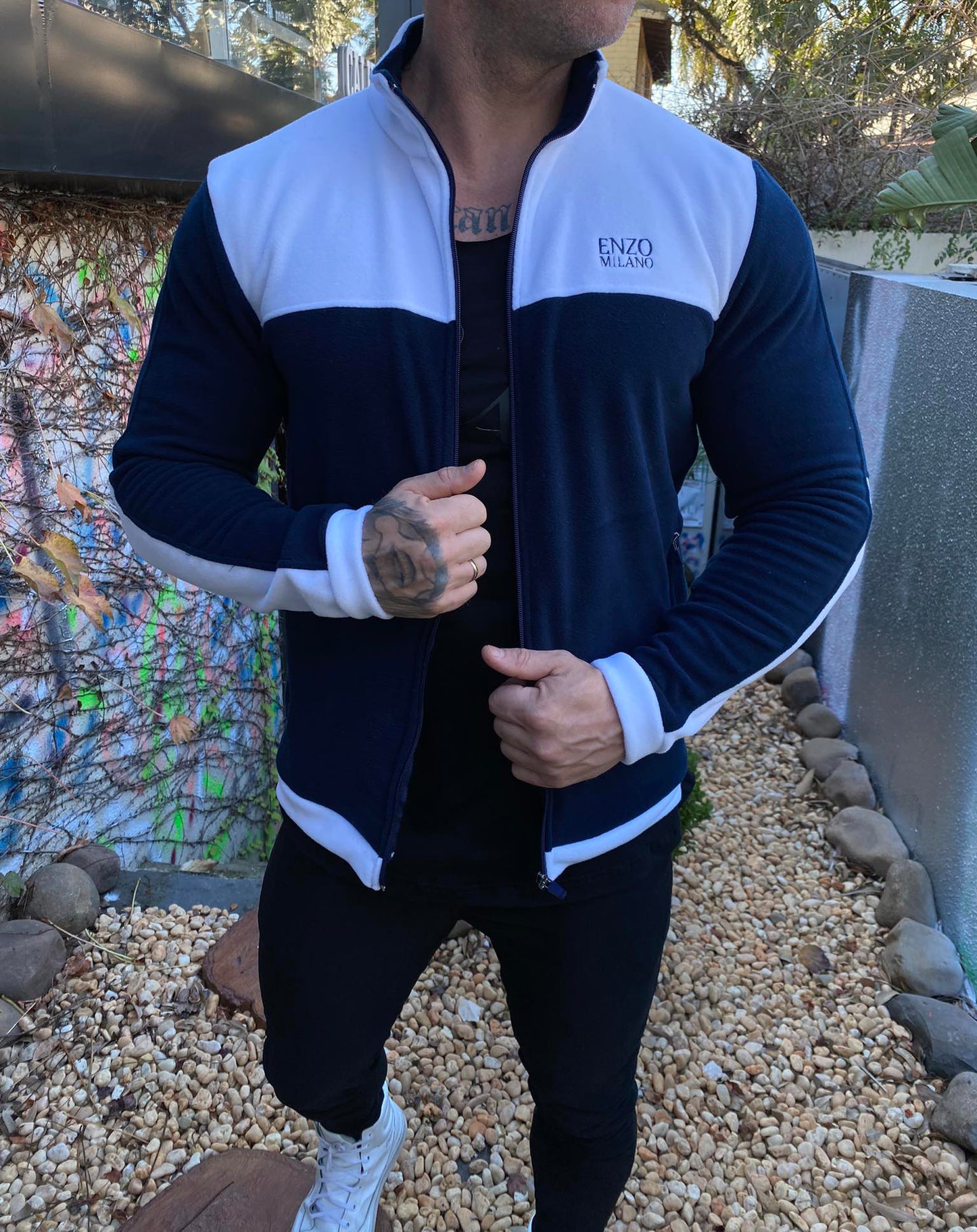 Enzo Milano Blue Fleece Bicolor Navy Jacket