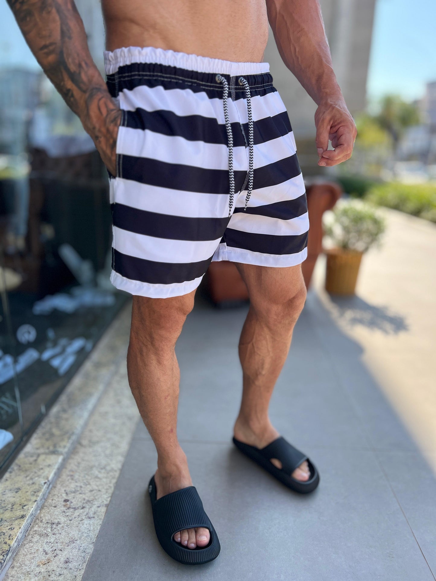 Shorts Praia- Mauricinho, Secagem rápida Ziper