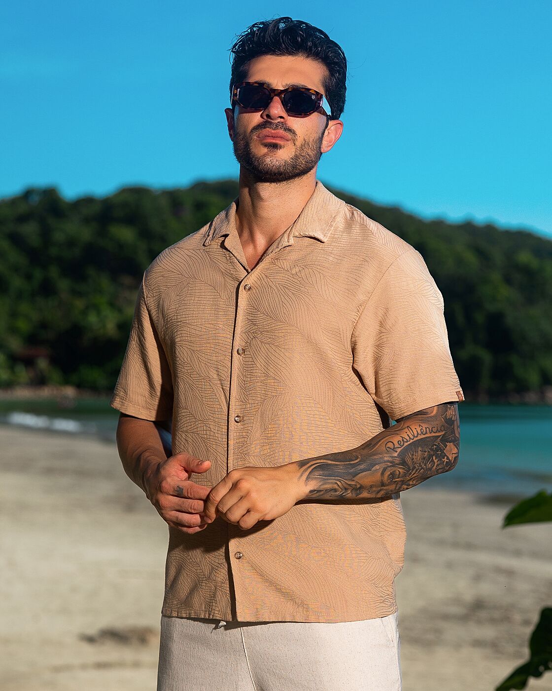 Camisa Leaf Jacquard bege