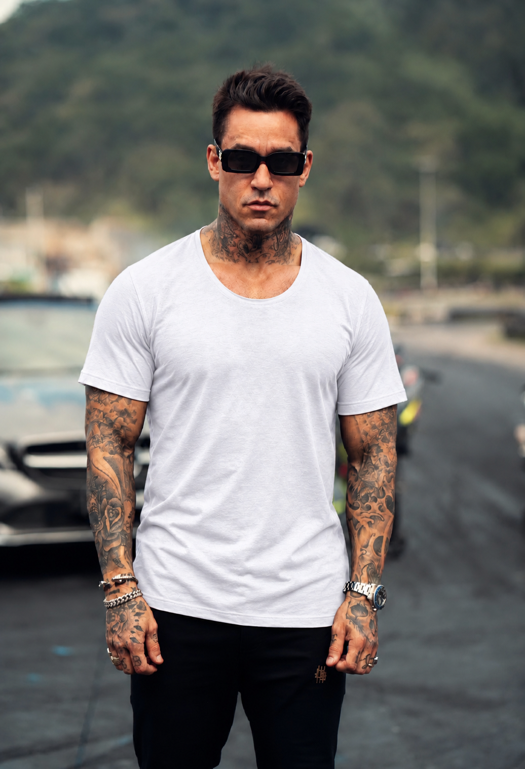 Camiseta Semi Long Gola Canoa Branca