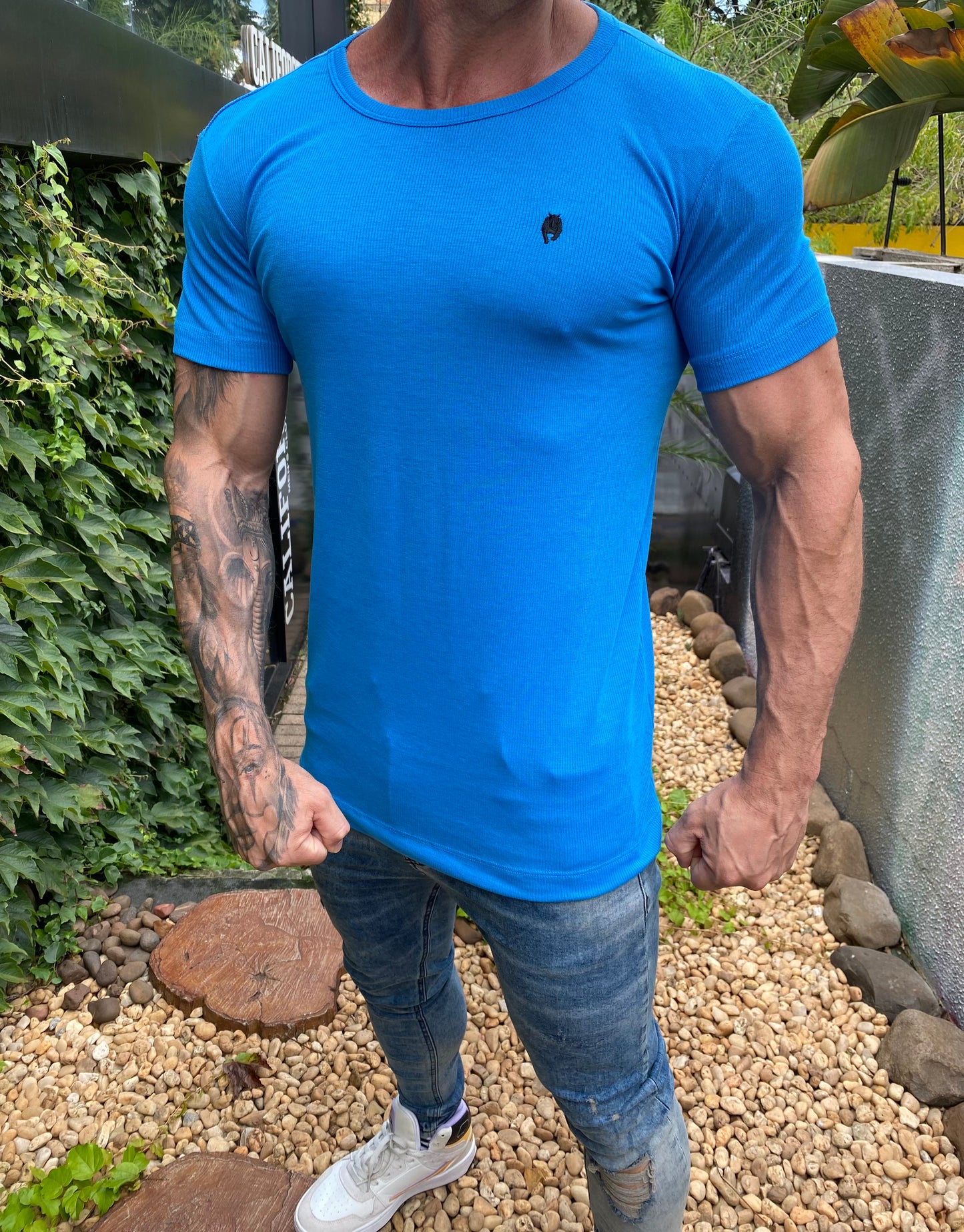 Camiseta Slim Canelada Sky Blue