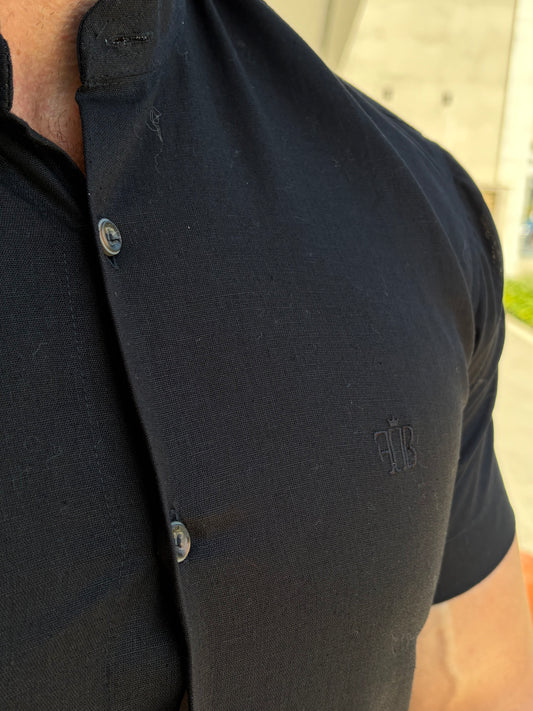 Camisa Curta Linho Preta