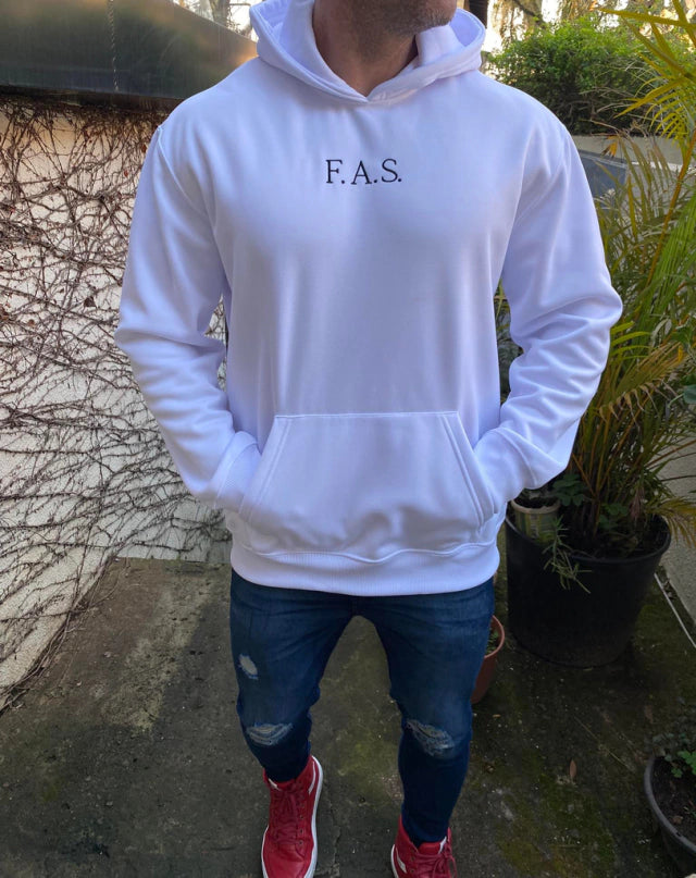 Moletom oversized branco com estampa azul e preta