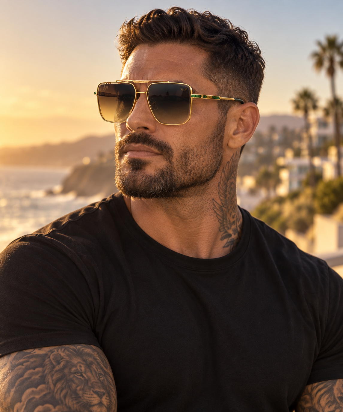 Óculos de Sol Vincit Premium Gold Green Fashion Luxo