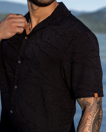 Camisa Leaf Jacquar Preta