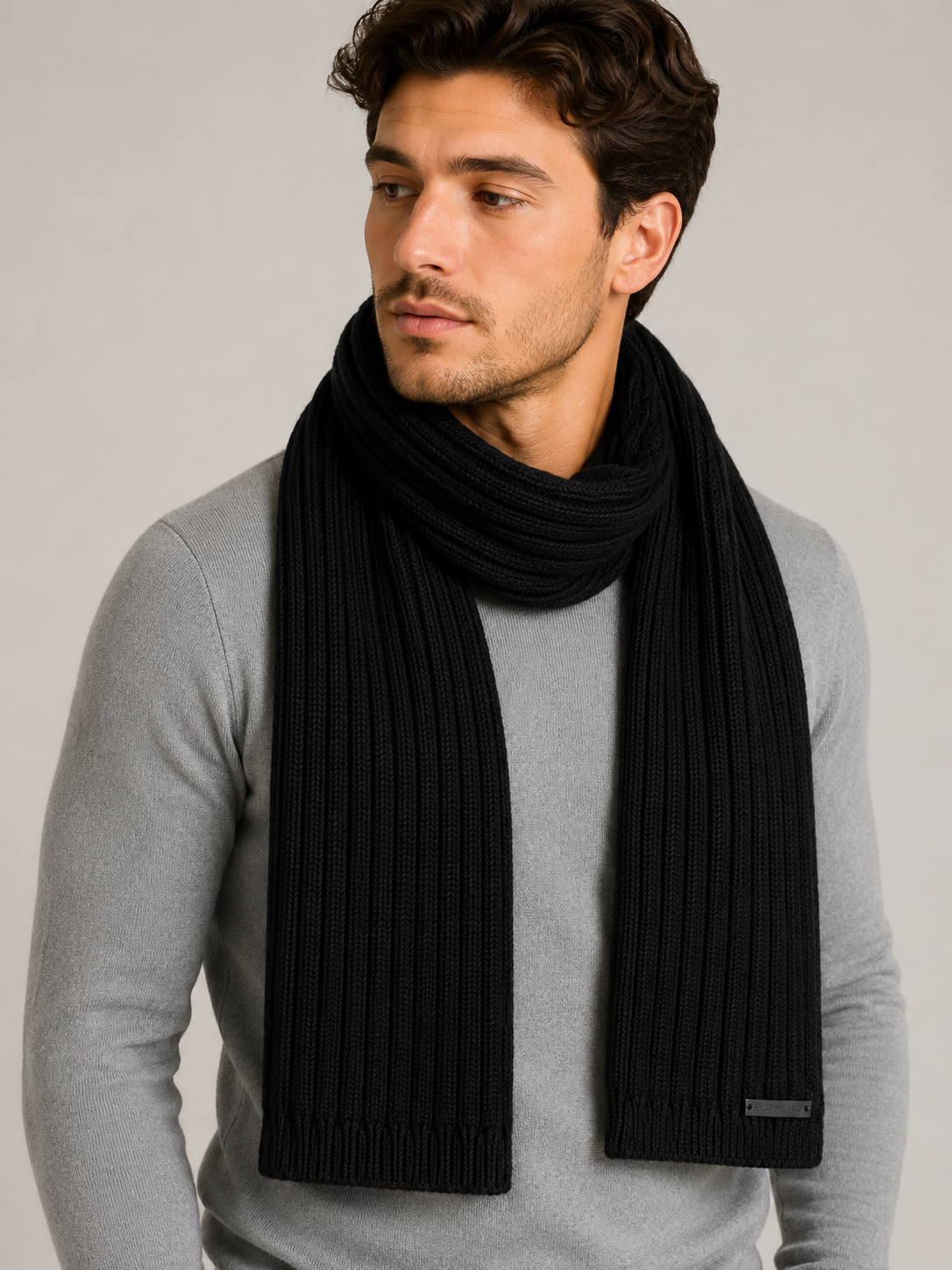 Enzo Milano Black Tricot Scarf 