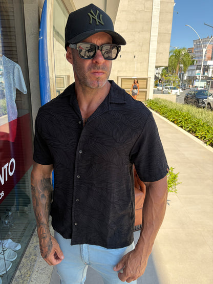 Camisa Leaf Jacquar Preta
