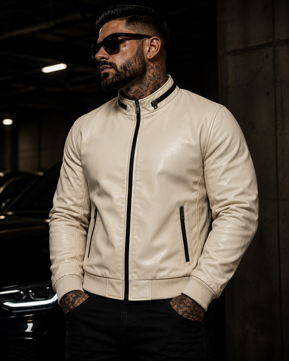 Jaqueta Rick em Couro Off White Ziper