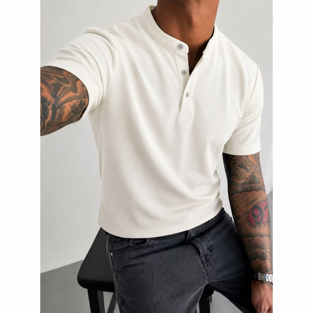 Camiseta Gola Henley Branca
