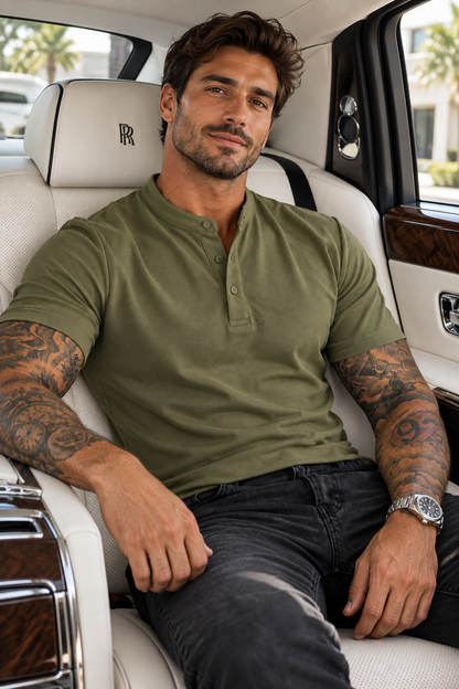 Camiseta Gola Henley Verde