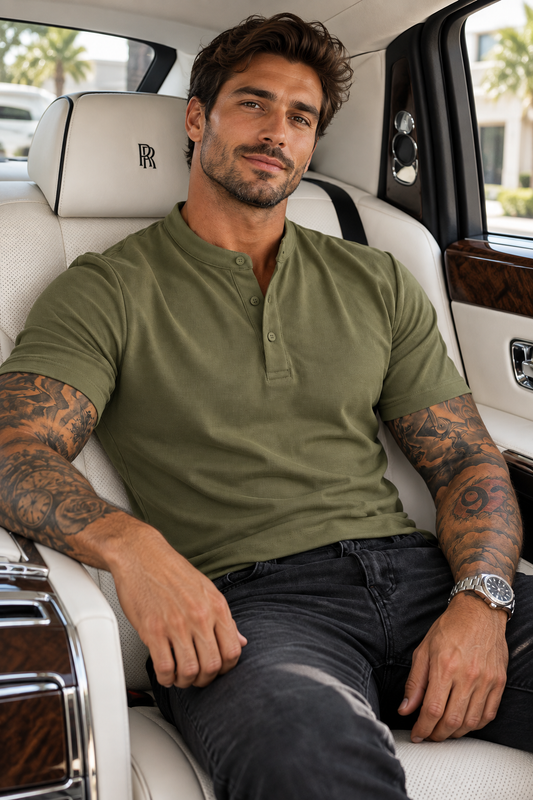 Camiseta Gola Henley Verde