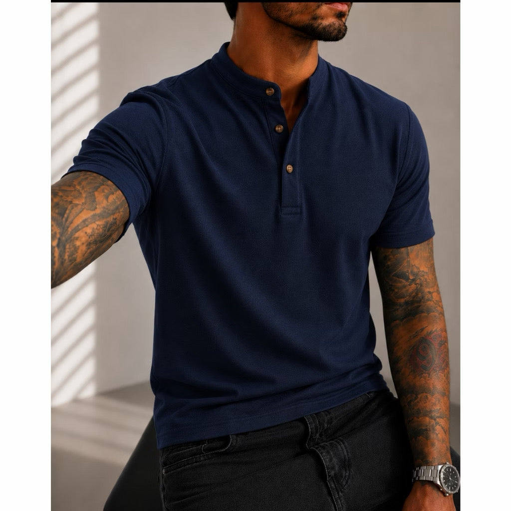 Camiseta Gola Henley Marinho