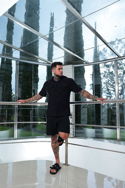 Camisa Resort Milos Bolsos Preto