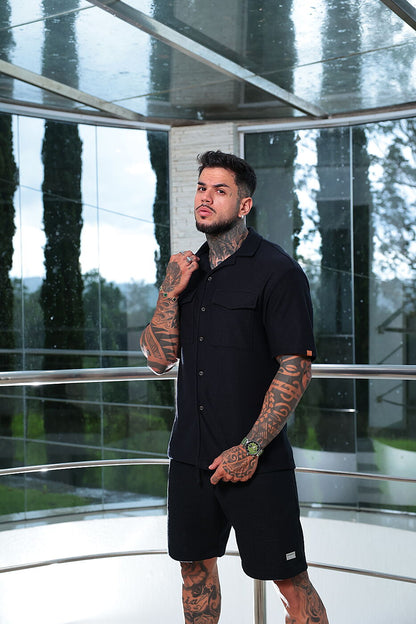 Camisa Resort Milos Bolsos Preto