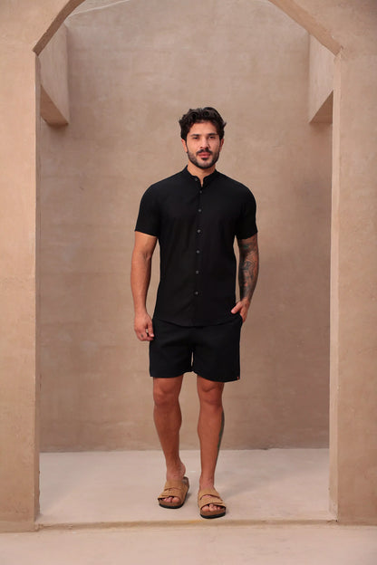 Camisa Curta Linho Preta
