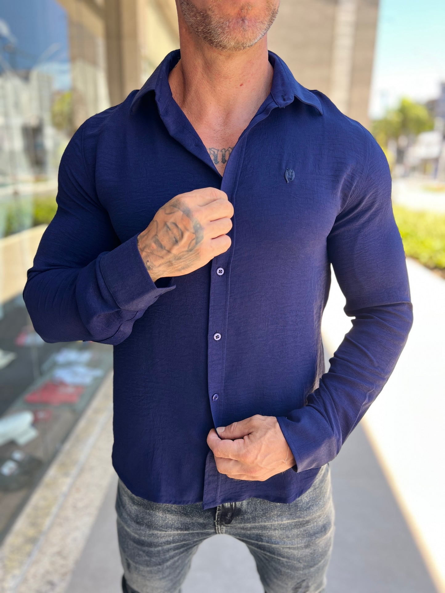 Camisa Autentic Blue com Elastano