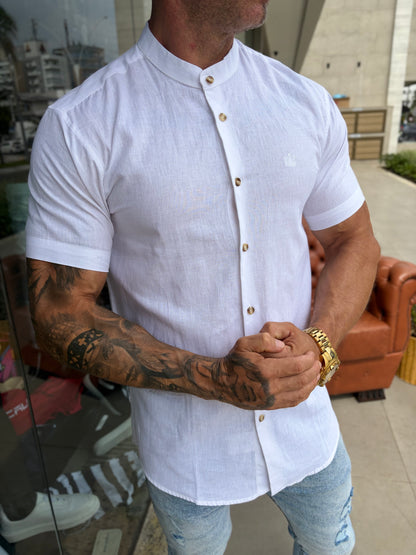Camisa Gola Padre Linho Branca