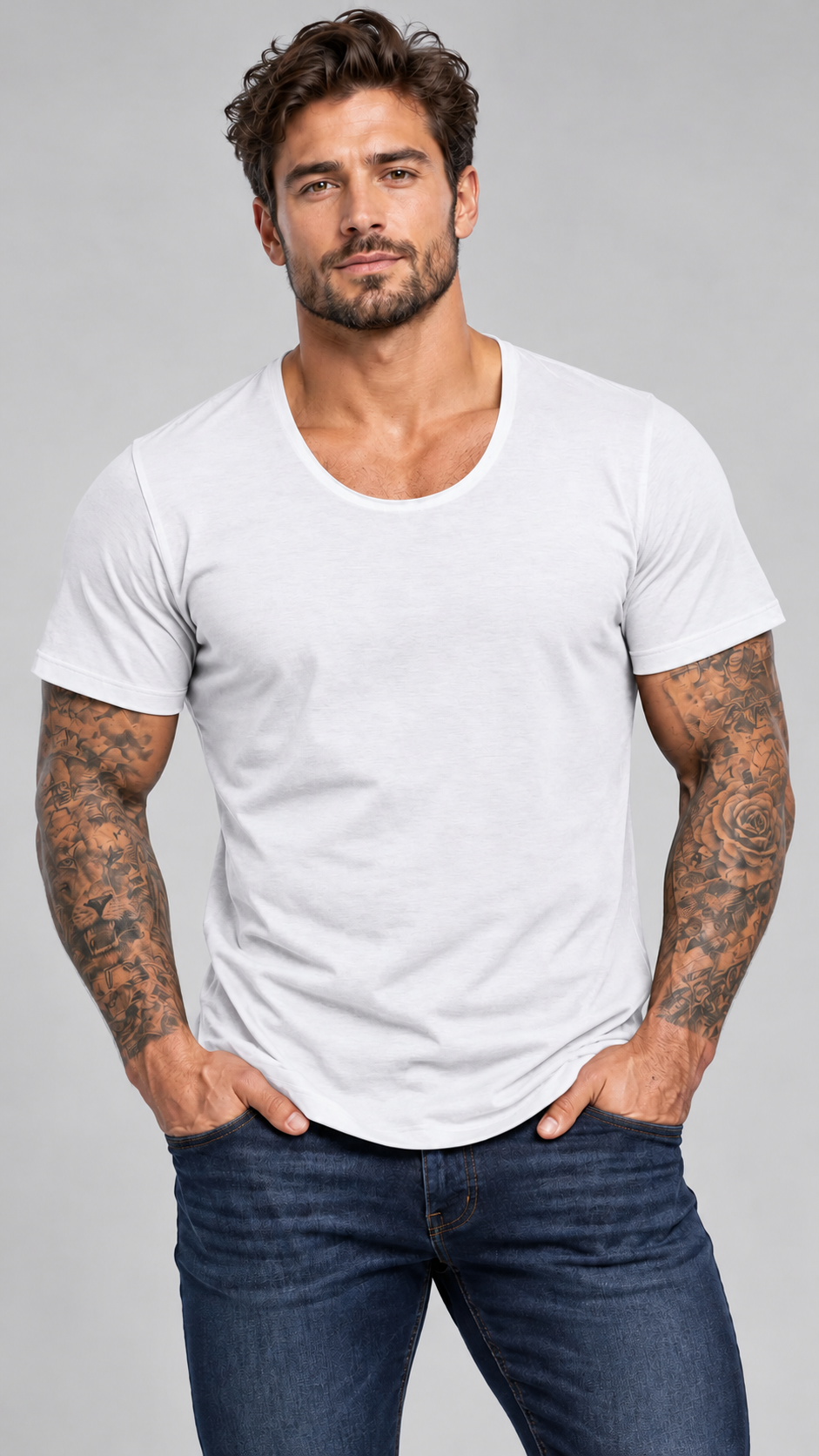 Camiseta Semi Long Gola Canoa Branca