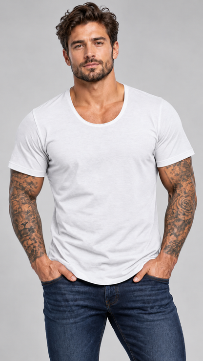Camiseta Semi Long Gola Canoa Branca