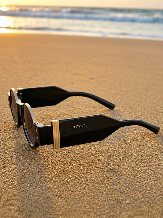 Óculos de Sol Vintage Redondo Black Gold