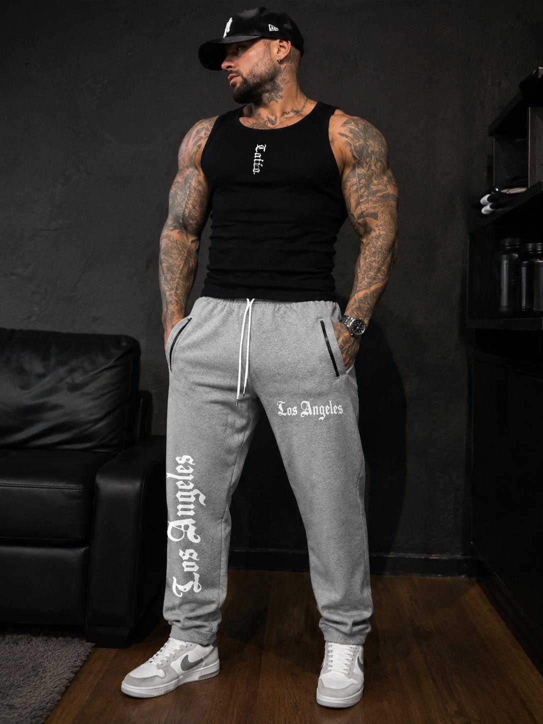 Calça Moletom Jogger LA Grey Ziper