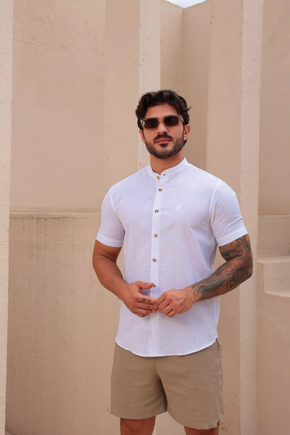 Camisa Gola Padre Linho Branca