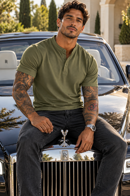 Camiseta Gola Henley Verde