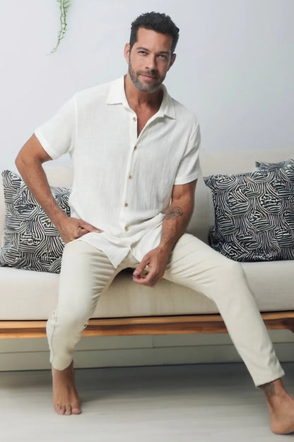 CAMISA MANGA CURTA RÚSTICA - OFF WHITE