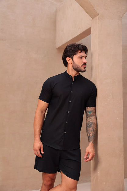 Camisa Curta Linho Preta