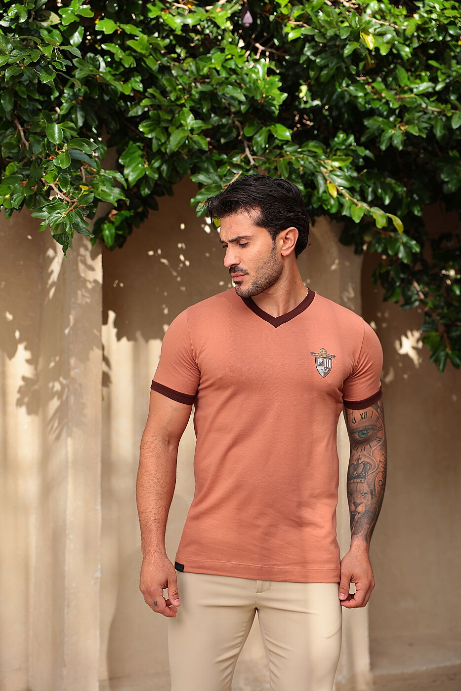 Camiseta Slim V Brasão Mocha FB