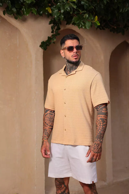 Camisa Resort Mikonos Linho Bege