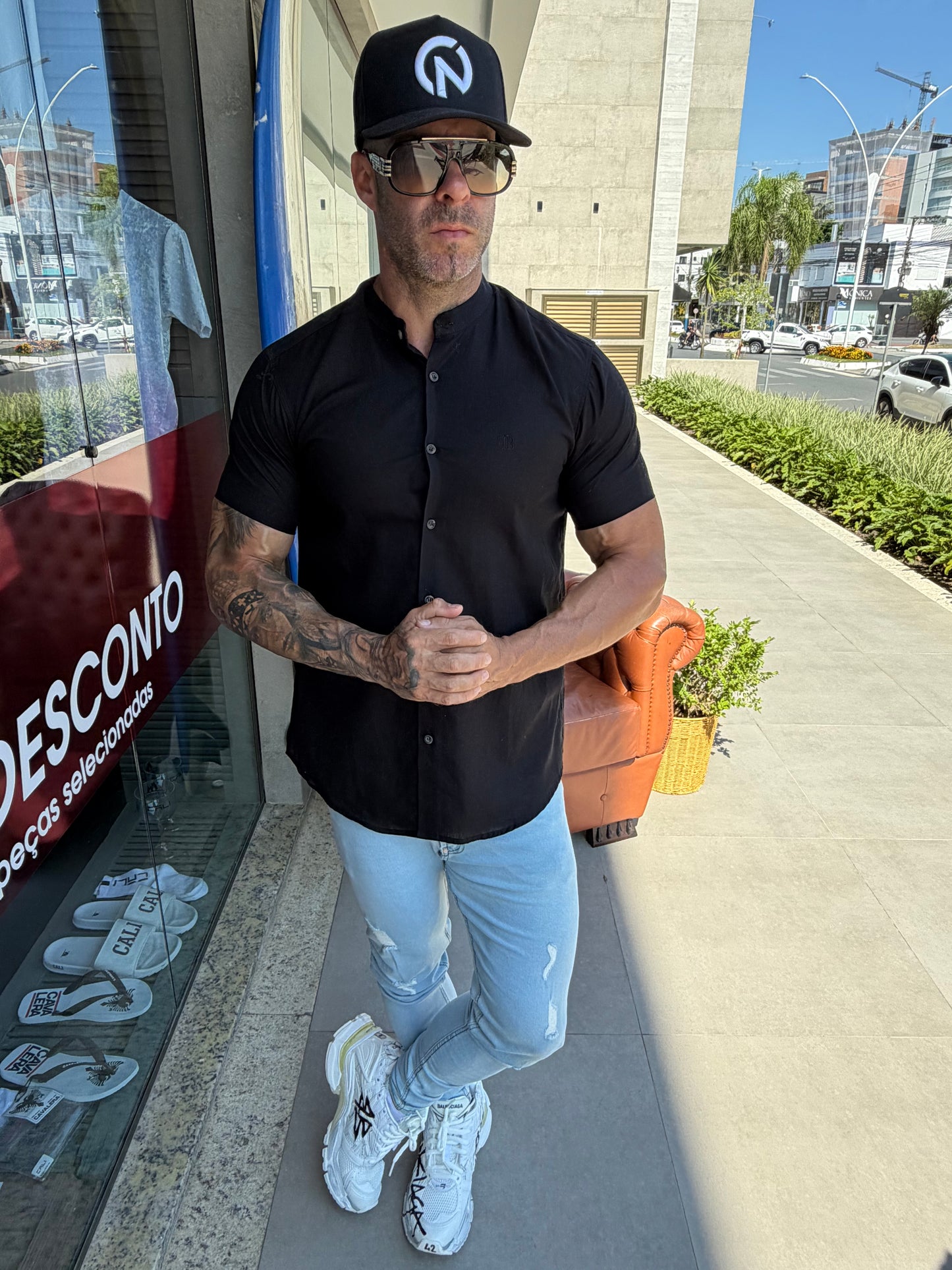 Camisa Curta Linho Preta