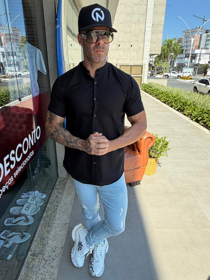 Camisa Curta Linho Preta