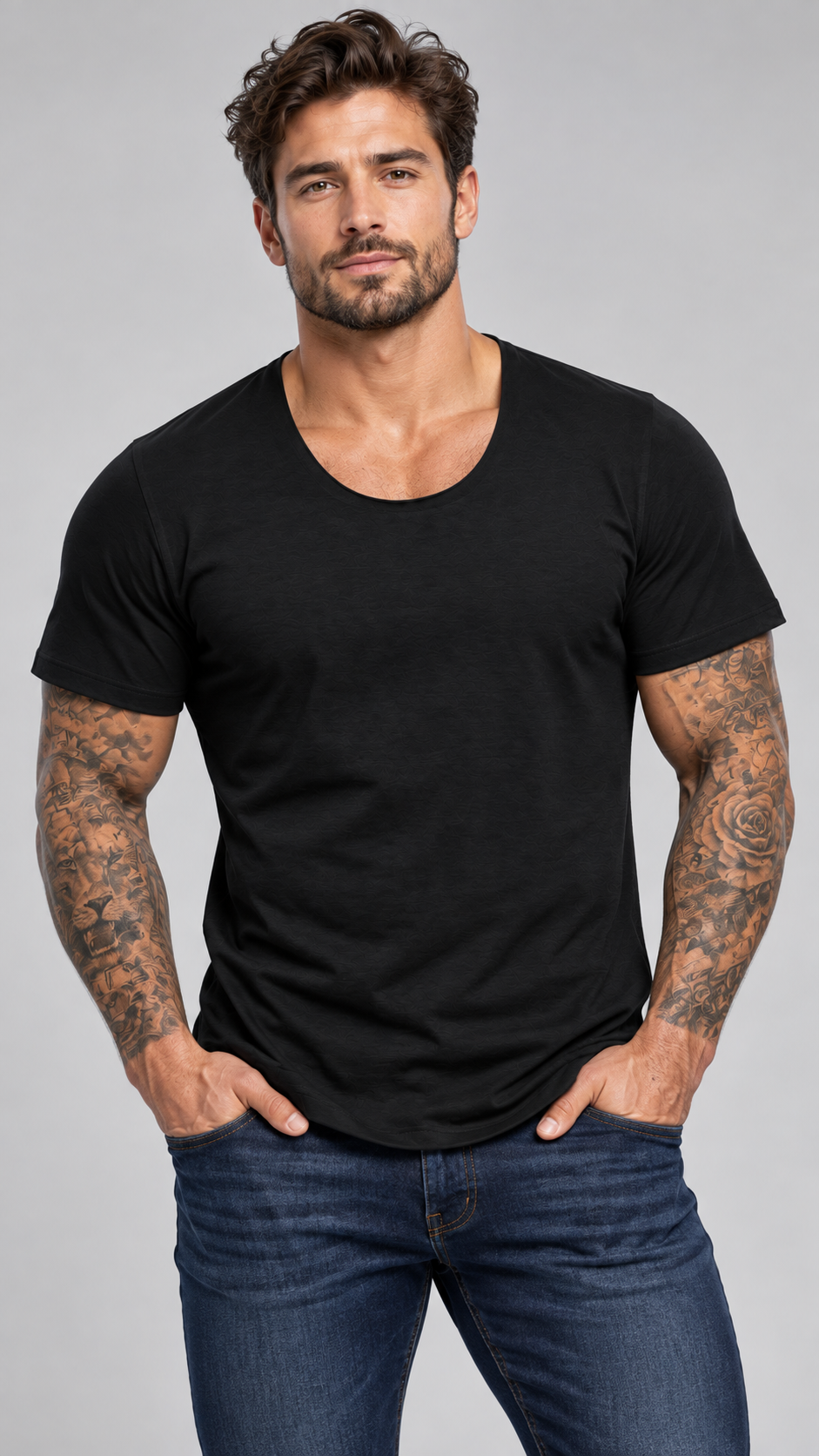 Camiseta Semi Long Gola Canoa Preta
