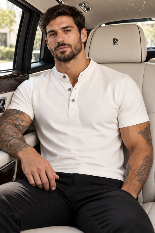 Camiseta Gola Henley Branca