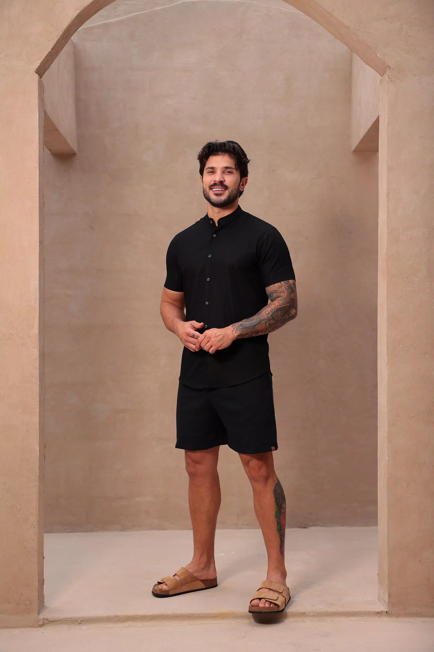 Camisa Curta Linho Preta