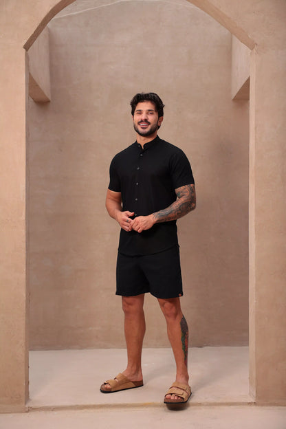 Camisa Curta Linho Preta