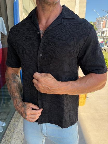 Camisa Leaf Jacquar Preta
