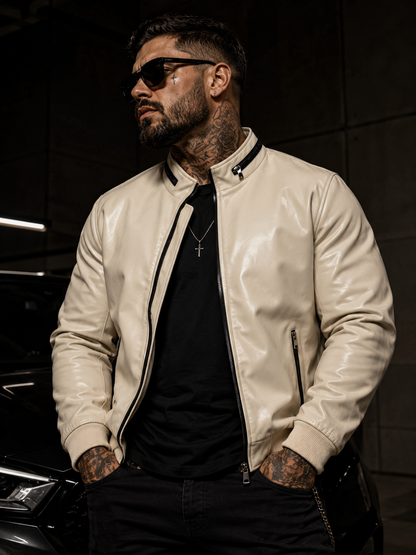 Jaqueta Rick em Couro Off White Ziper
