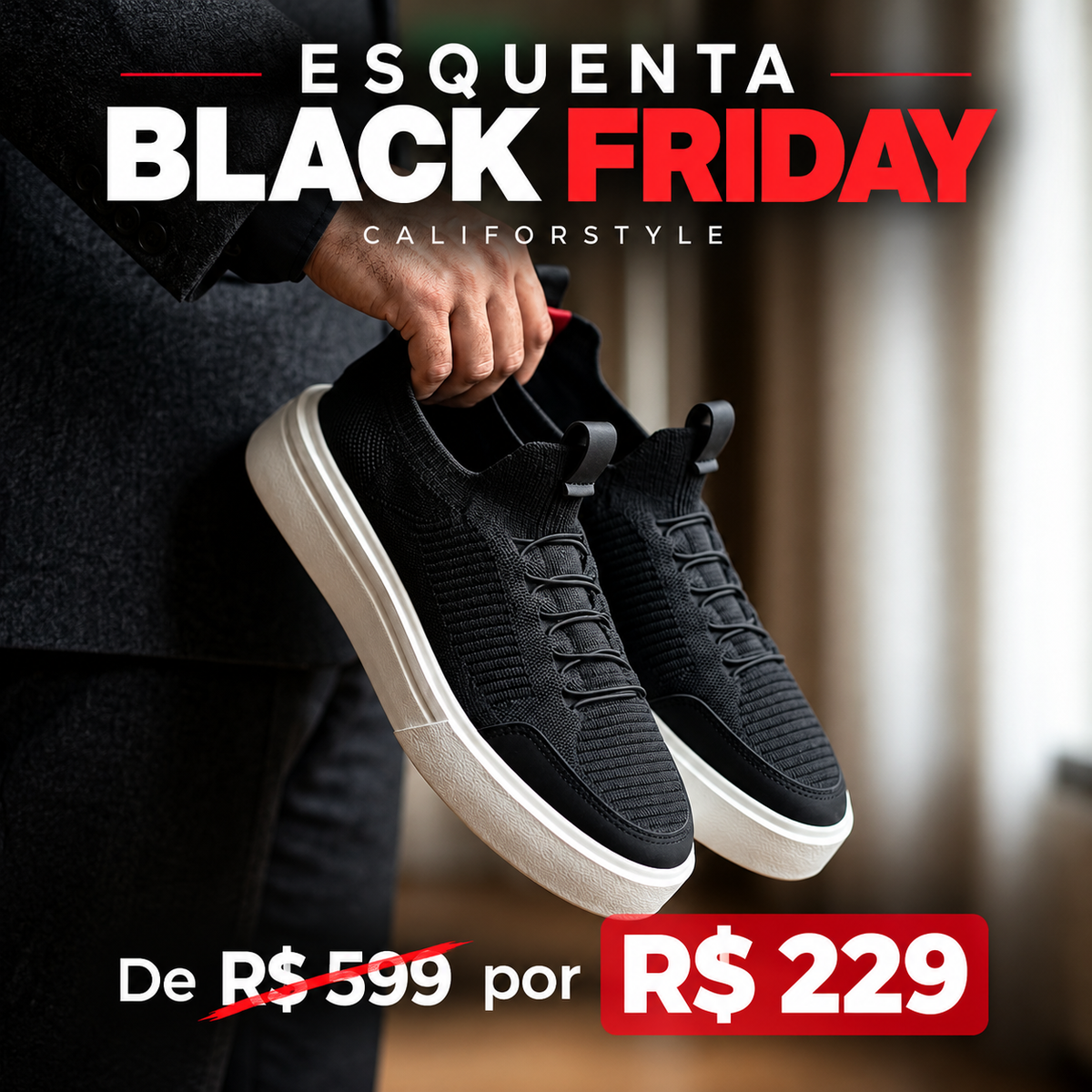 Tênis masculino casual Black White